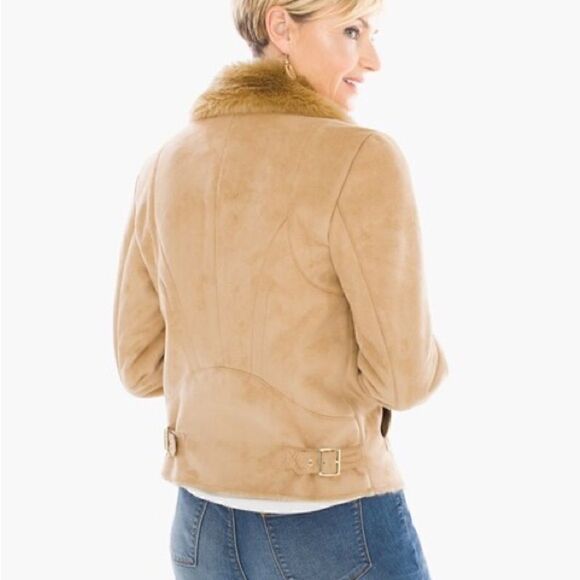 Chico’s Tan Faux Shearling and Faux Suede Leather Jacket Size Small - Picture 3 of 15